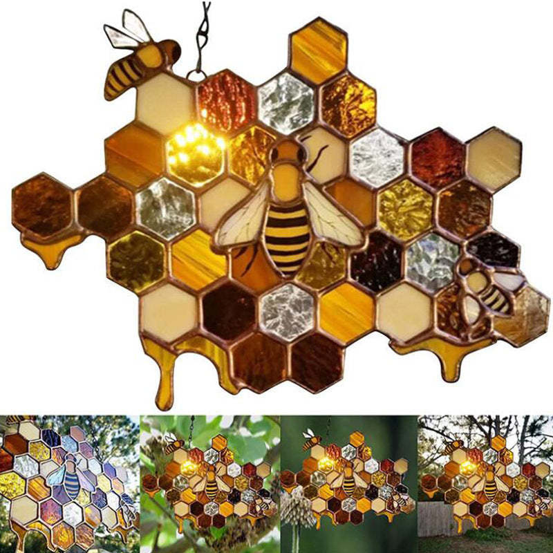 Retro Stained Honeycomb Window Wall Hanging Ornament-xinru