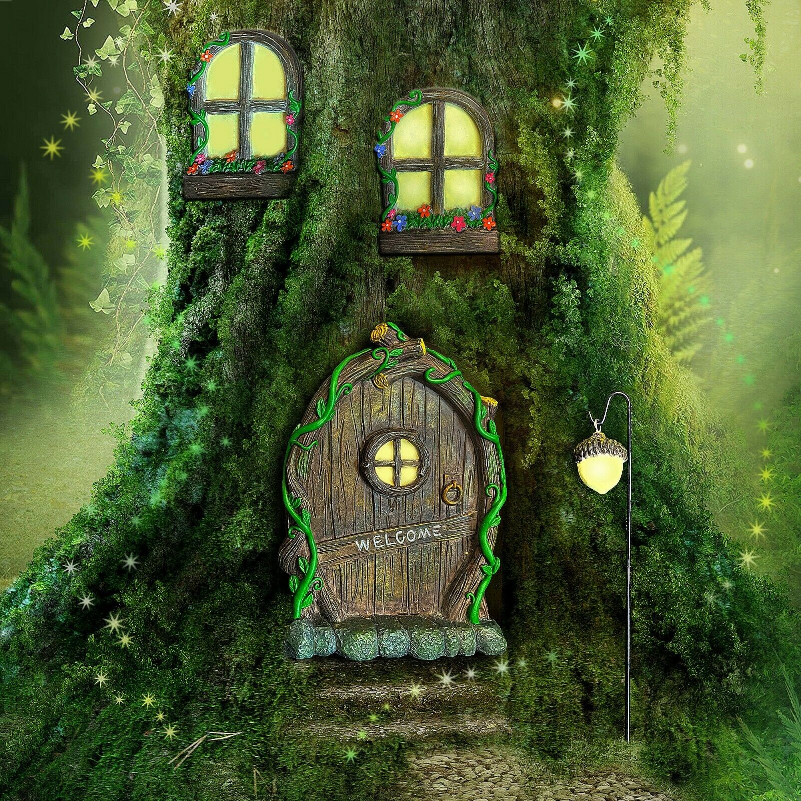 Fairy Garden Ornaments Outdoor Accessories Door Window Glow In The Dark House-xinru