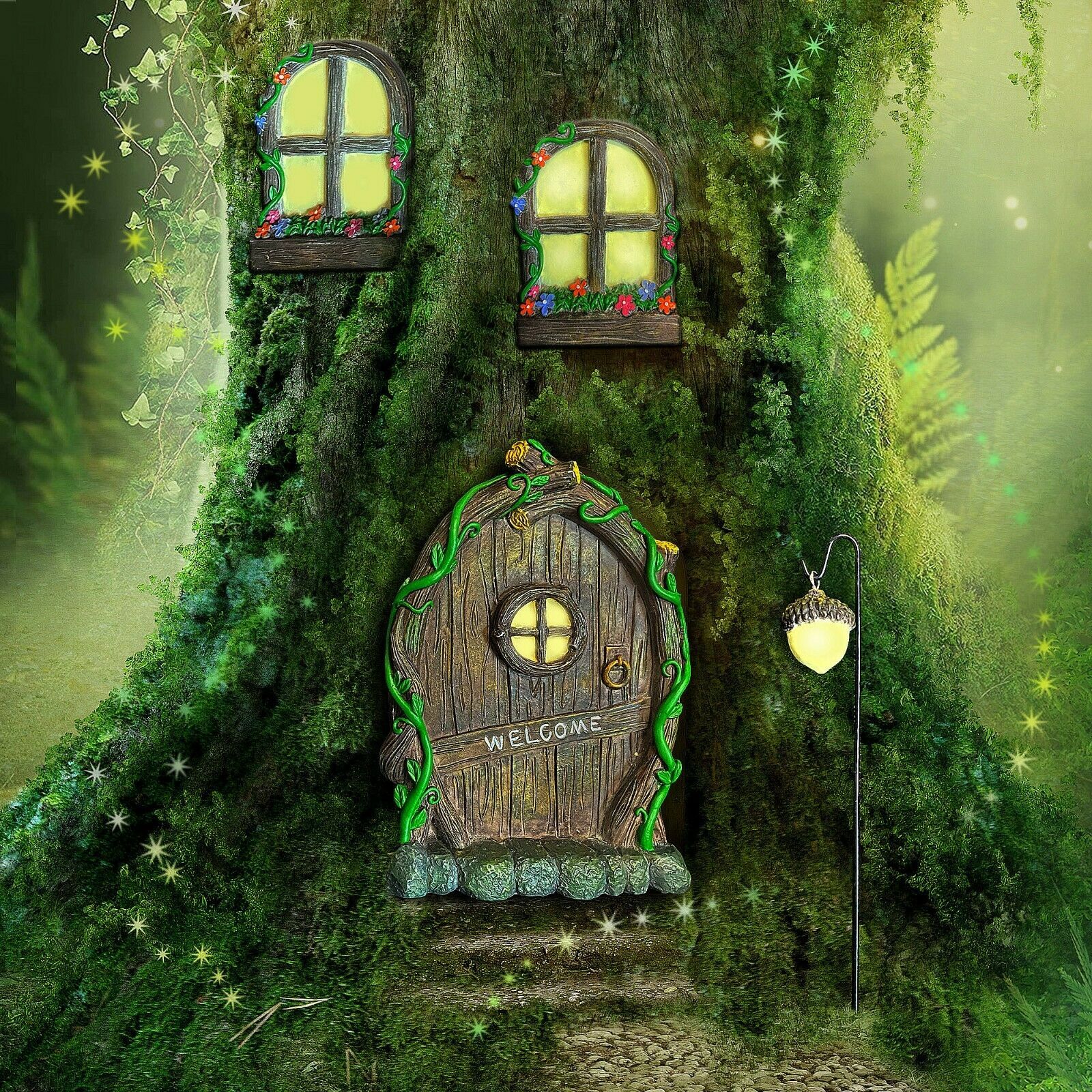 Fairy Garden Ornaments Outdoor Accessories Door Window Glow In The Dark House-xinru