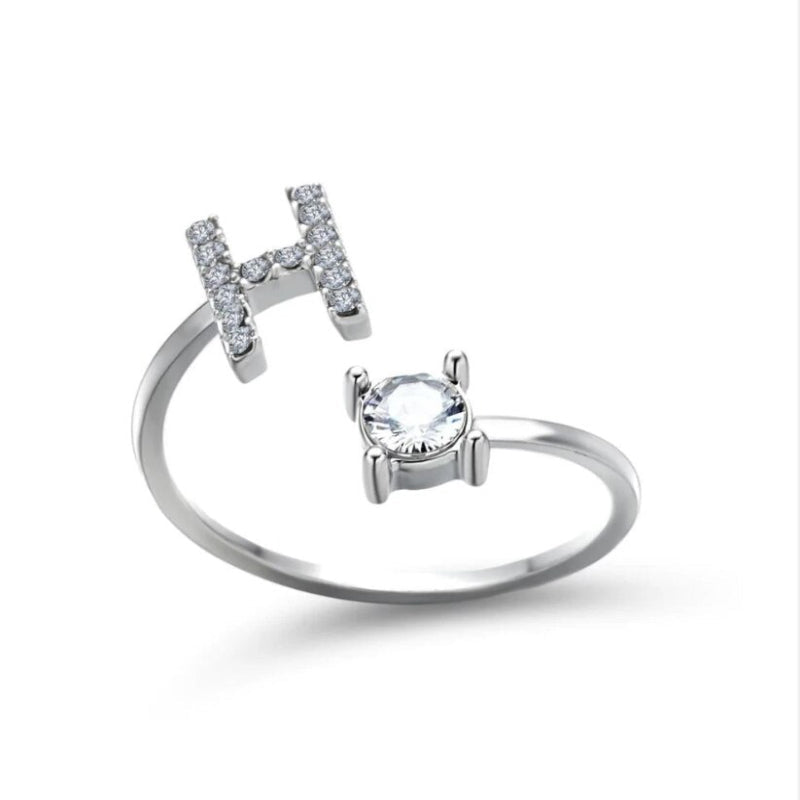 Golden Adjustable A-Z Personalized Initial Letter with Rhinestone Rings-xinru