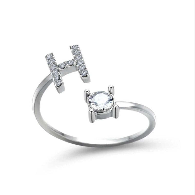 Golden Adjustable A-Z Personalized Initial Letter with Rhinestone Rings-xinru