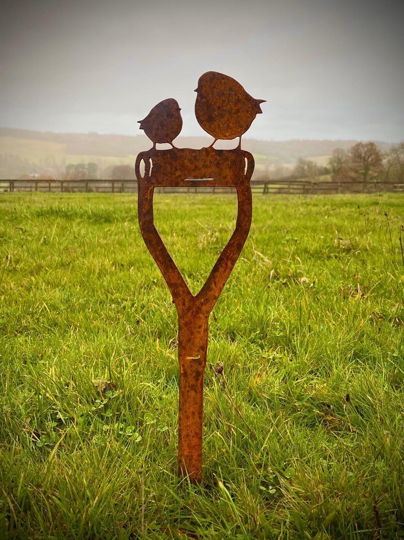 Exterior Rustic Rusty Metal Robin Garden Fence Decorative Sculpture-xinru