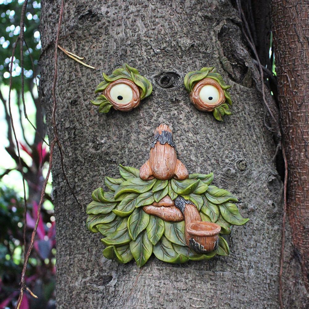 Tree Face Decoration Tree Bark Grimace Facial Features Decoration Garden Ornament-xinru