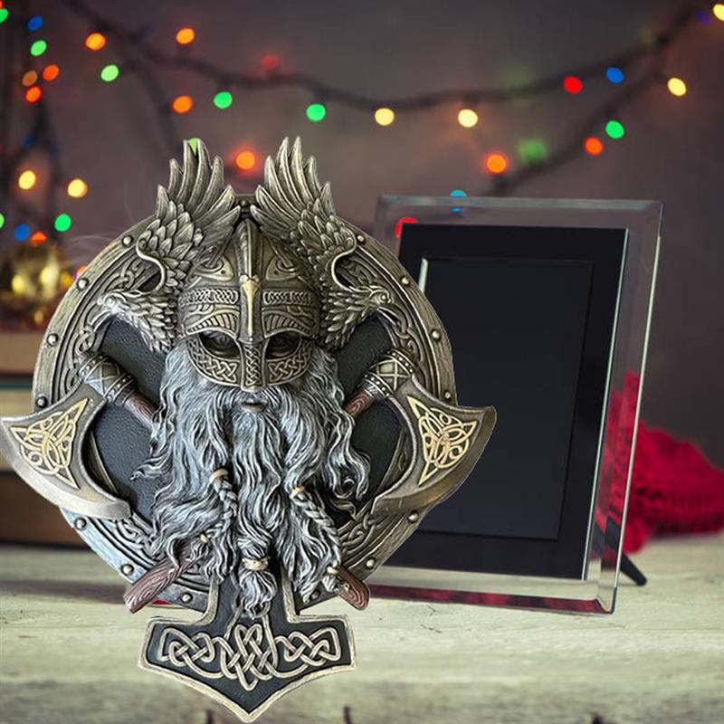 Norse Viking Berserker Warrior Wall Plaque Sculpture Home Art Decor Statue-xinru