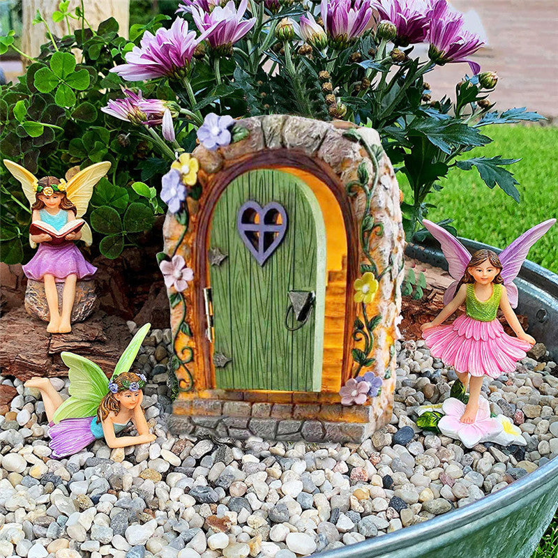 Solar Fairy Garden Stone Gate Resin Fairy Garden Ornament-xinru
