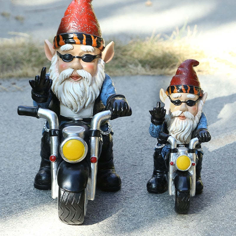 Garden Gnome Statue Ride A Motorcycle Funny Outdoor Gnome Statue-xinru