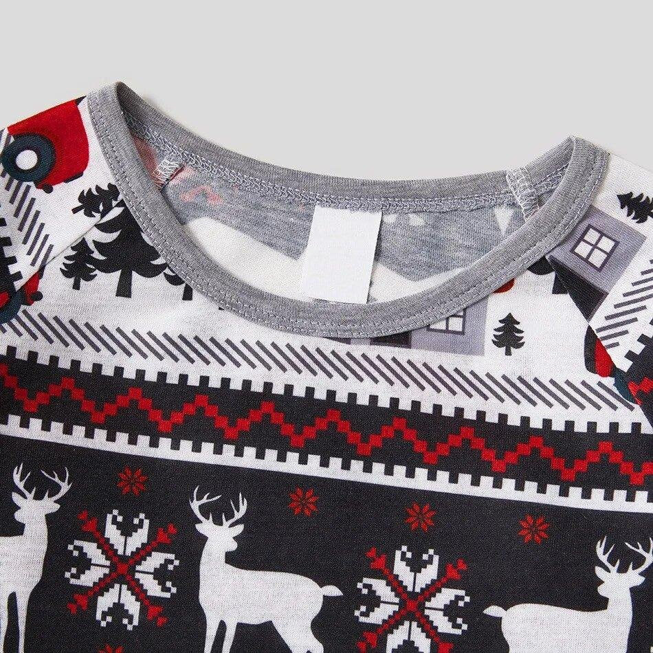 Christmas Tree House and Letter Print Grey Family Matching Raglan Long-sleeve Plus Size Pajamas Sets-xinru shop