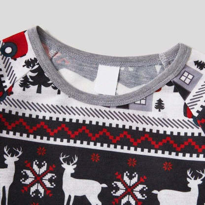 Christmas Tree House and Letter Print Grey Family Matching Raglan Long-sleeve Plus Size Pajamas Sets-xinru shop