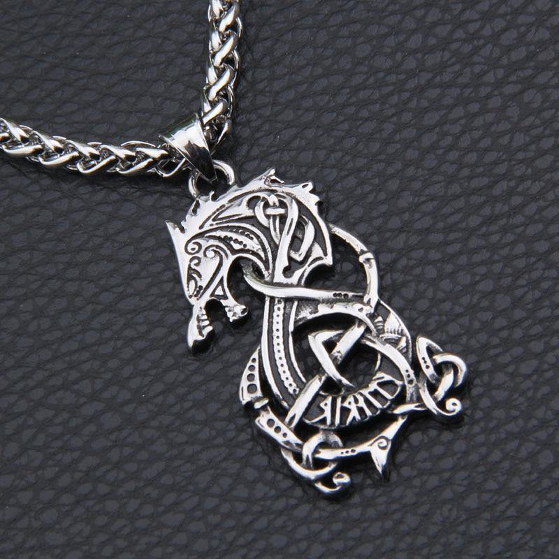 Man Silver Fenrir Viking Wolf Necklace-xinru