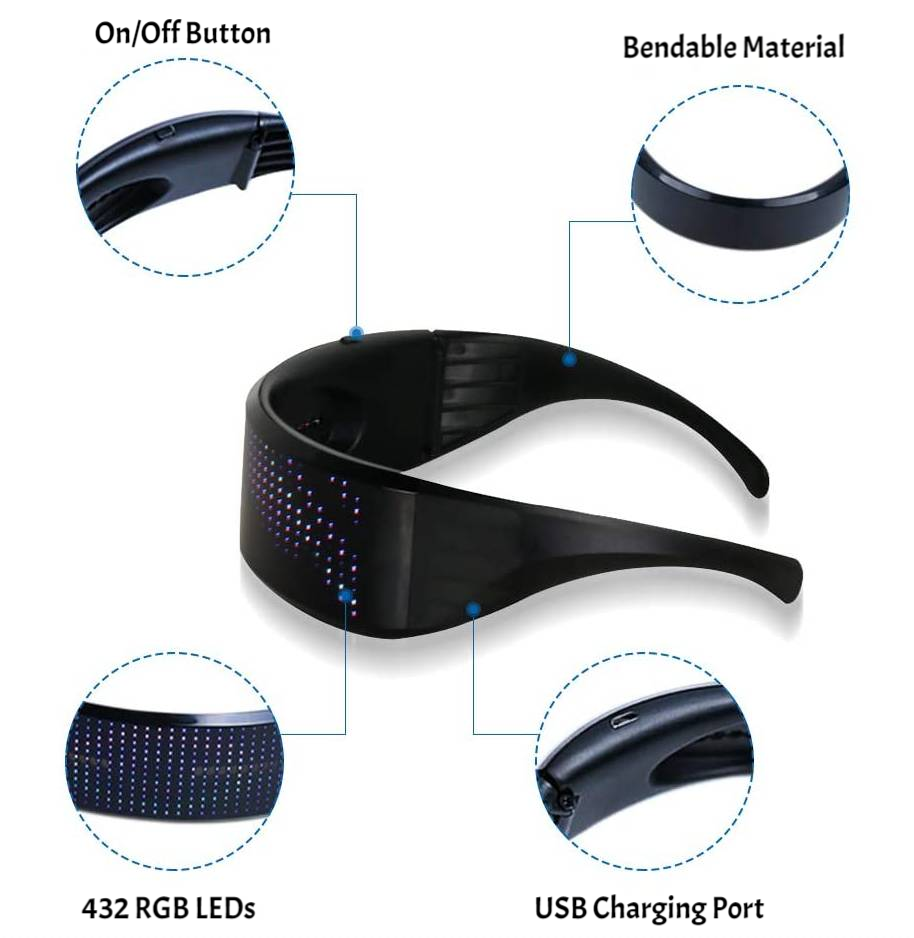 Neon LED Light Up Glasses Cyberpunk Goggles Celebration Party Events-xinru