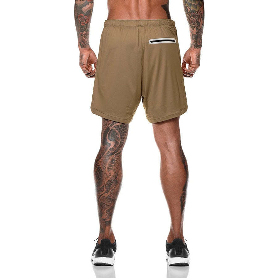 Men Drawstring Waist Sports Shorts With Phone Pocket-xinru