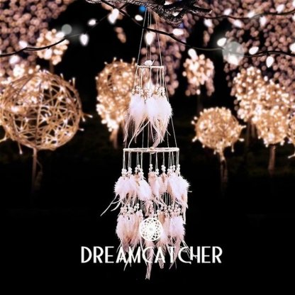 LED Light Dream Catcher Light String White Feather Night Light Home Party-xinru
