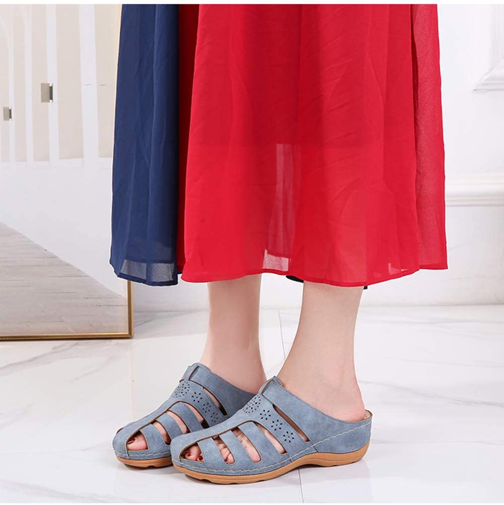Hollow Out Closed Toe Wedges Backless Sandals-xinru shop
