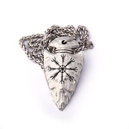 Nordic Viking Spear Pendant Necklace 閳ユガelm of Awe閳?Arrowhead Vegvisir Jewelry-xinru