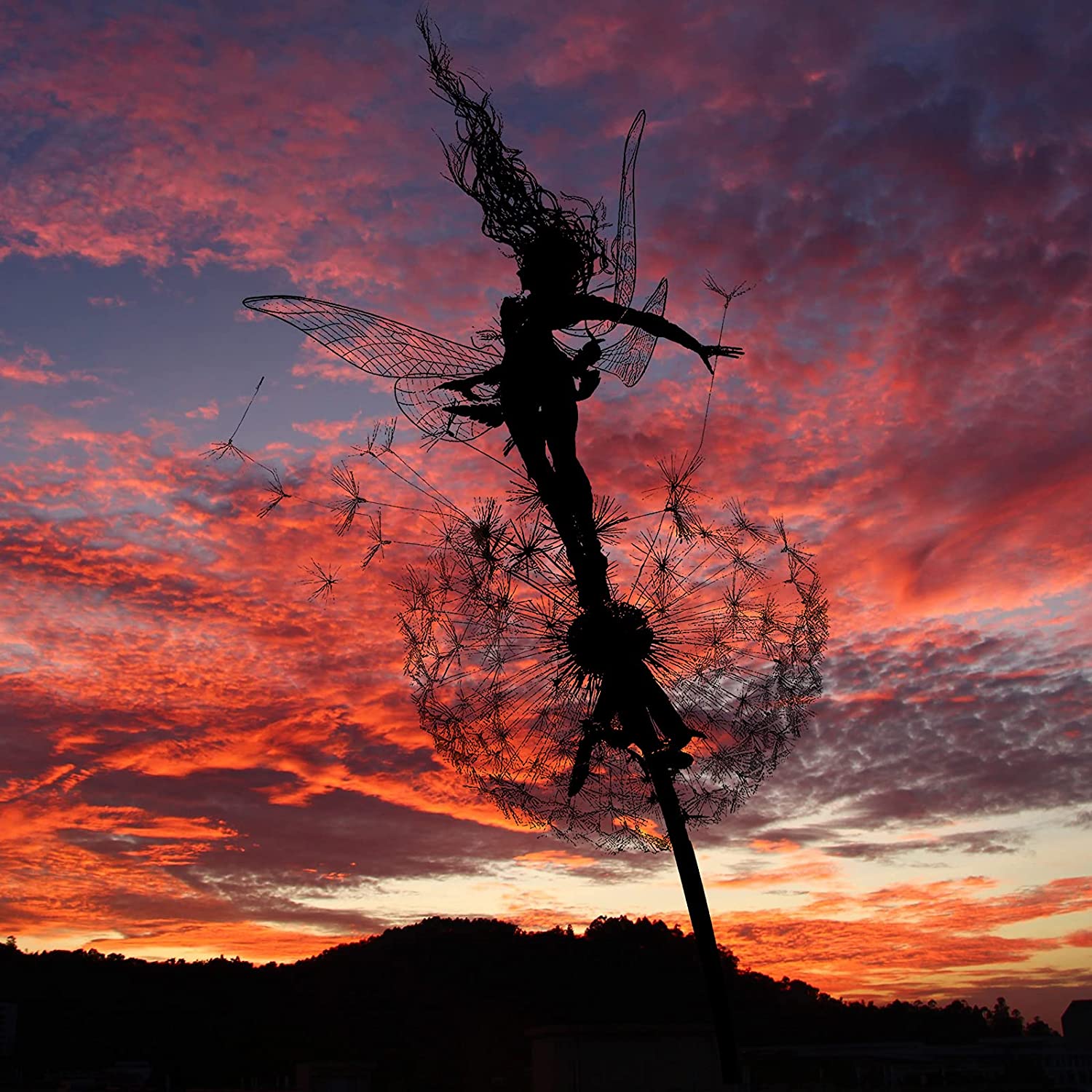 Metal Garden Decorative Stake Fairies Dandelions Dance Together-xinru