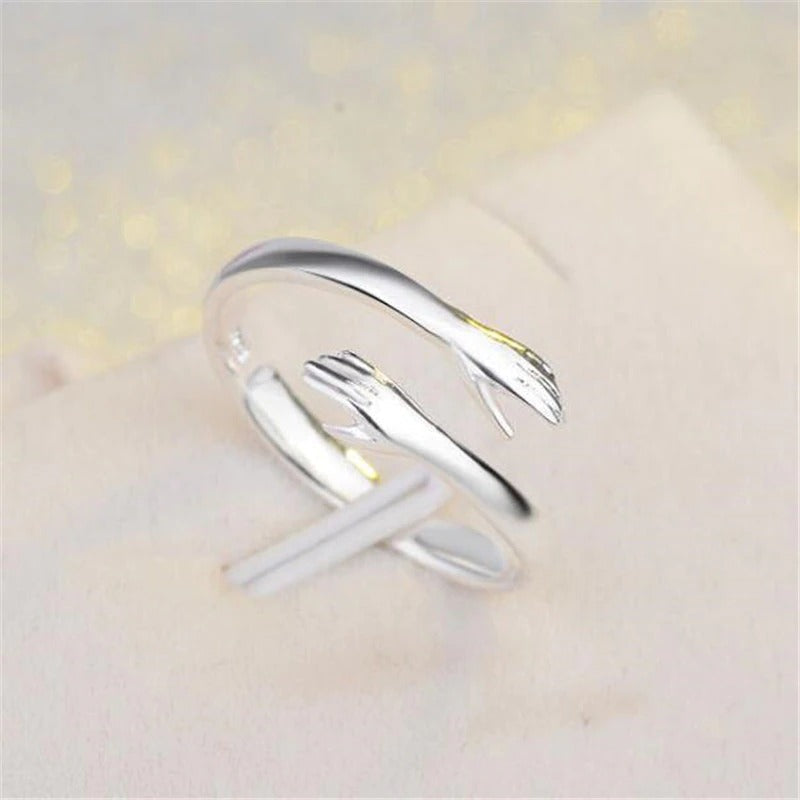 Women Sterling Silver Adjustable Love Hug Ring-xinru
