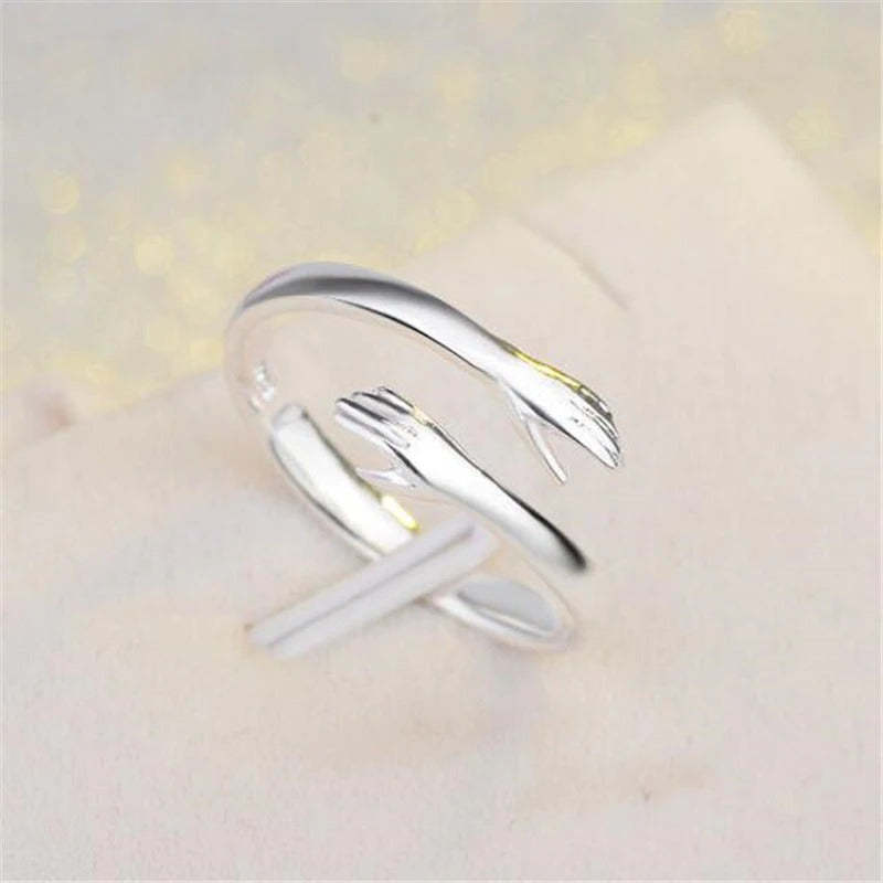 Women Sterling Silver Adjustable Love Hug Ring-xinru