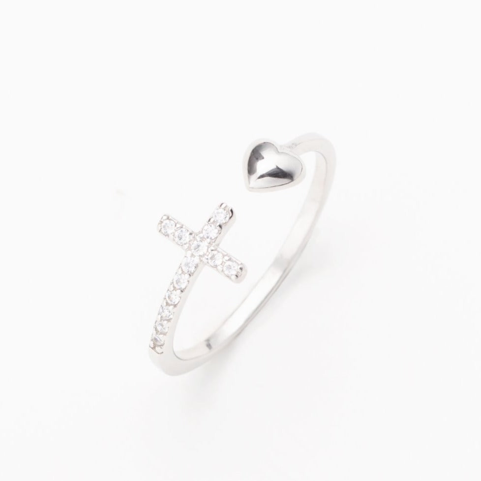 Sterling Silver Adjustable Cross Christian Religion Ladies Men Rings-xinru