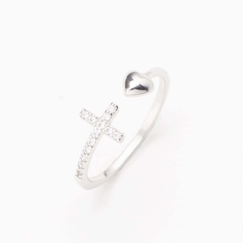 Sterling Silver Adjustable Cross Christian Religion Ladies Men Rings-xinru
