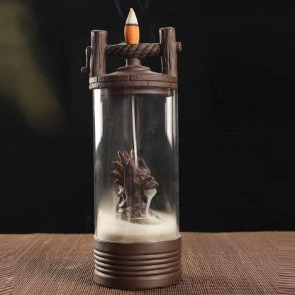 Ceramic Backflow Incense Burner Dragon LED Light With Acrylic Cover-xinru