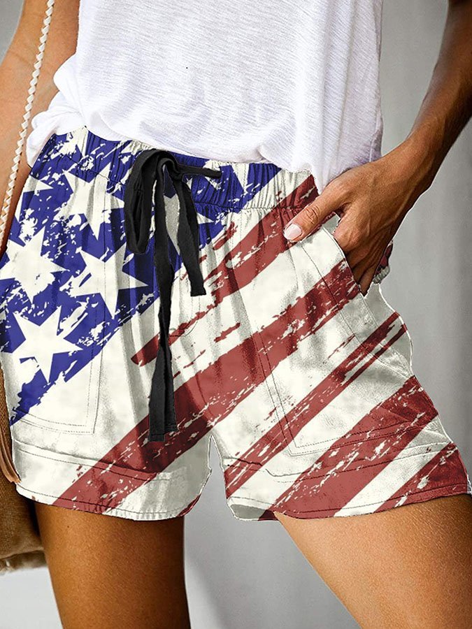 Man Independence Day Casual Lace-Up Printed Trousers-xinru