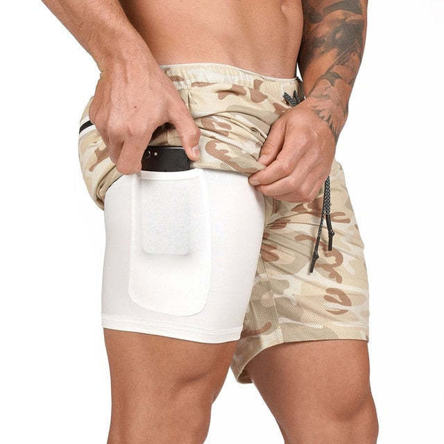 Men Drawstring Waist Sports Shorts With Phone Pocket-xinru