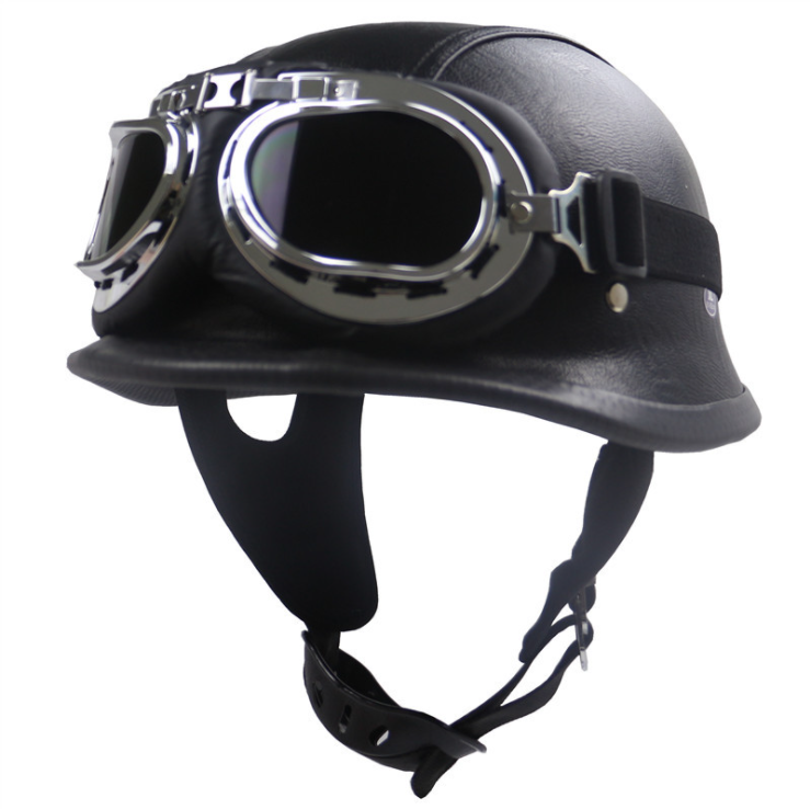 Motorcycle Retro Half Leather Helmets Inner Sunshade Helmets With Goggles-xinru shop