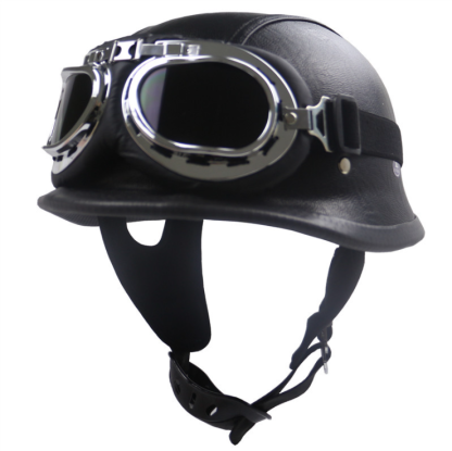 Motorcycle Retro Half Leather Helmets Inner Sunshade Helmets With Goggles-xinru shop