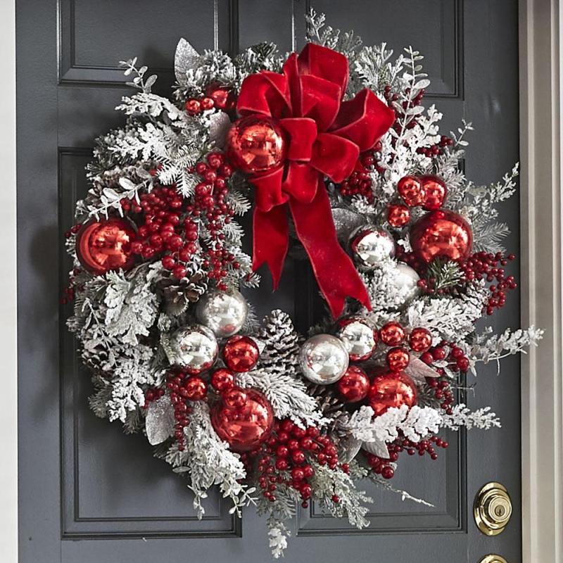 The Cordless Prelit Red And White Holiday Trim Christmas Wreath-xinru shop