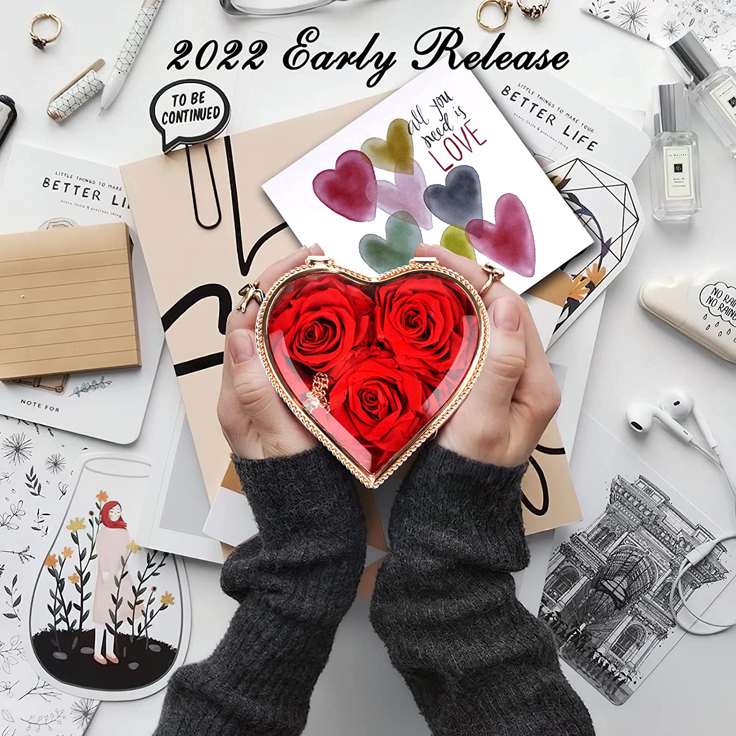 Mother's Day Gift Preserved Red Roses In Heart-shaped Hollow Jewelry Box Gift-xinru