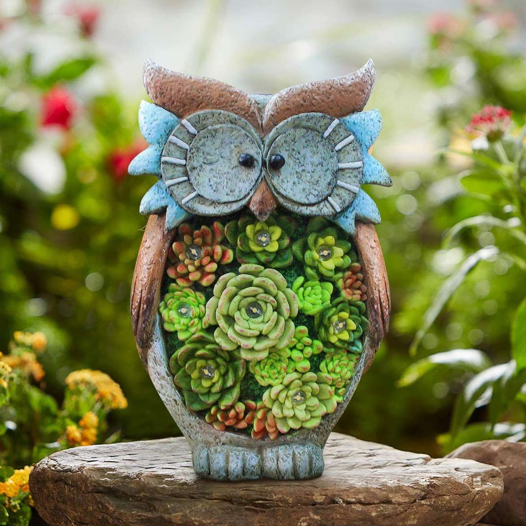 Garden Statue Owl Figurines Solar Powered Resin animal Sculpture-xinru
