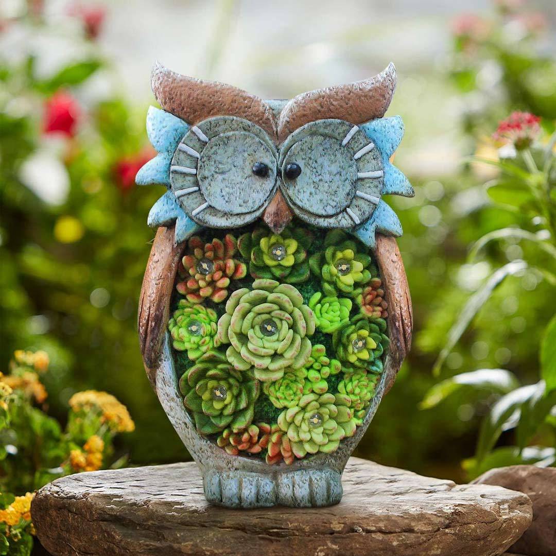 Garden Statue Owl Figurines Solar Powered Resin animal Sculpture-xinru