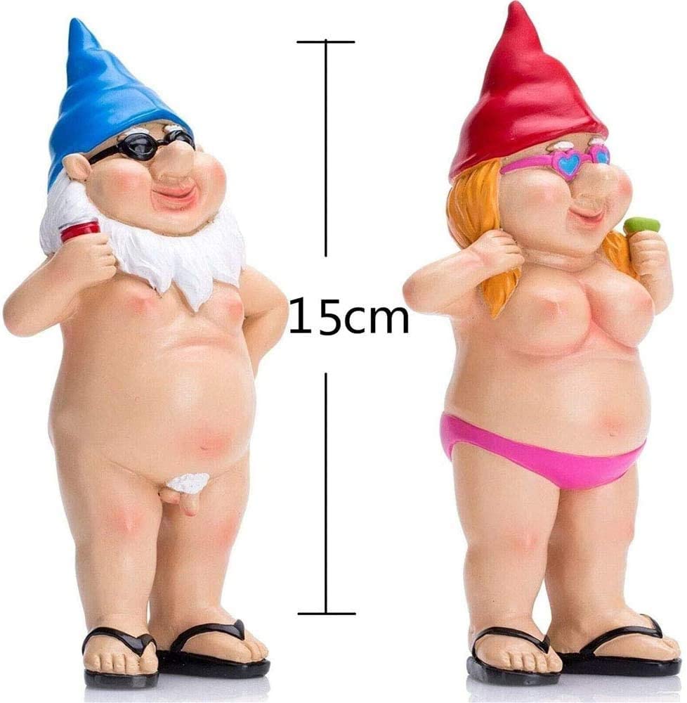 Pair Couple Garden Statue Naughty Gnome Funny Resin Figure Nudist Decor Ornament-xinru
