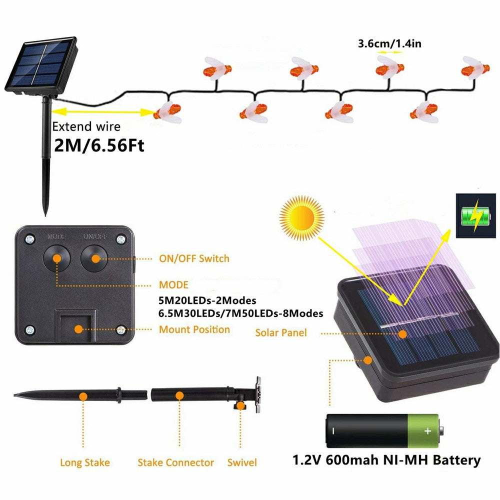 Solar Cute Bee Garden Fence LED String Lights-xinru