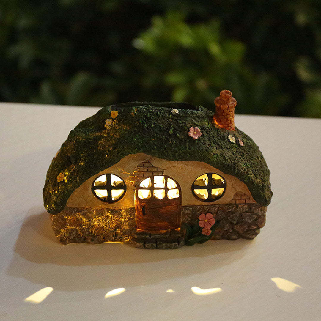 Fairy House Statue Solar Power Light Lawn Yard Outdoor Garden Lamp Decor-xinru