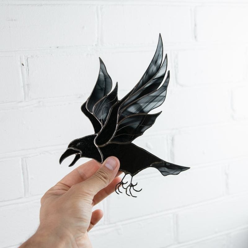 Raven Stained Glass Window Hanging-xinru