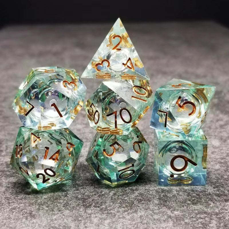 Winter Souls Liquid Core Sharp Edge Resin Polyhedral Dice Set-xinru