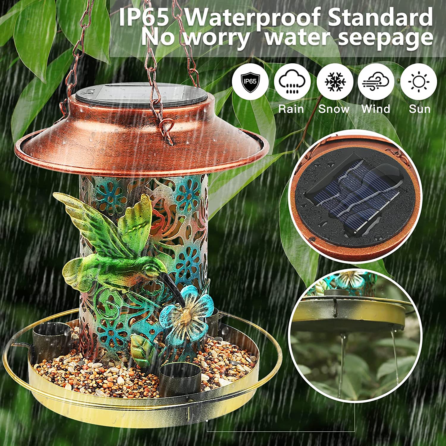 Outdoor Hanging Waterproof Solar Powered Bird Feeder-xinru
