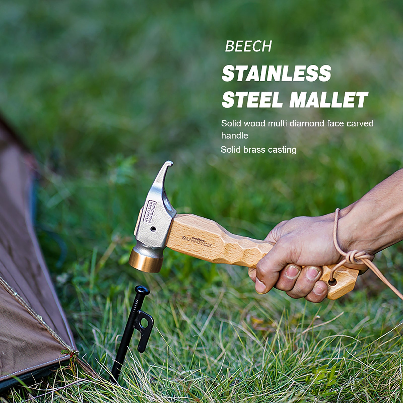Camping Hammer Tent Mallet Stake Peg Puller Hammer with Holding Strap-xinru