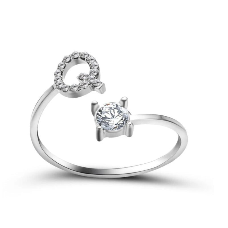 Golden Adjustable A-Z Personalized Initial Letter with Rhinestone Rings-xinru