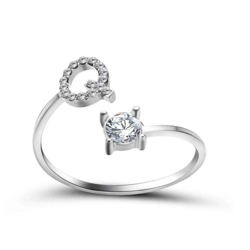 Golden Adjustable A-Z Personalized Initial Letter with Rhinestone Rings-xinru