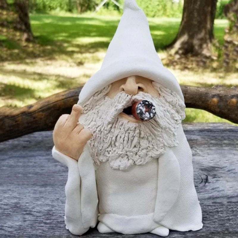 Funny Smoking Dwarf Garden Sculpture Ornaments Scornful Wizard Gnome Statue-xinru