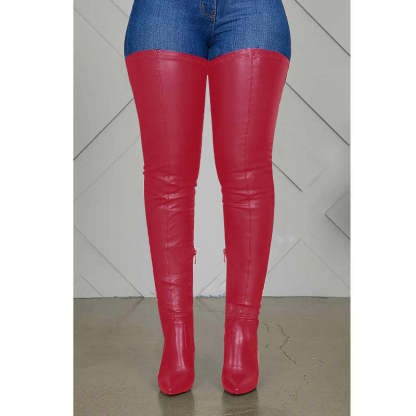 Thigh High Boots Stiletto Heels Plus Size Stretch PU Leather Boot-xinru
