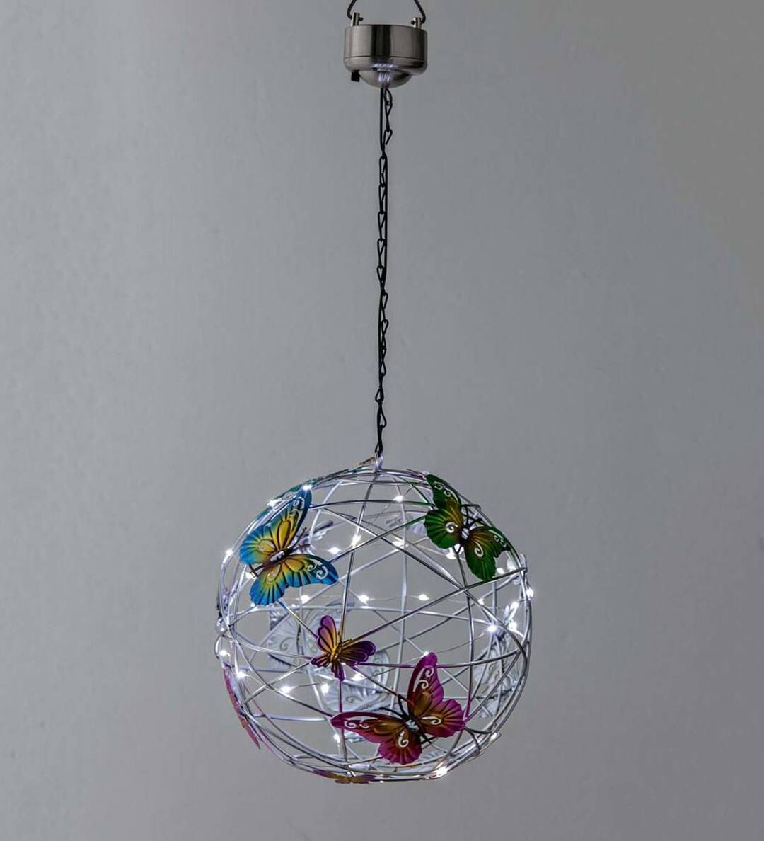 Solar Lighted Hanging Mesh Orb With Colorful Butterflies-xinru