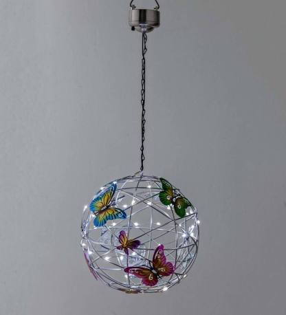 Solar Lighted Hanging Mesh Orb With Colorful Butterflies-xinru