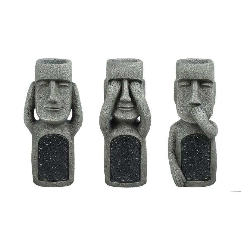 See Hear Speak Gray Mgo Set 3 Garden Easter Solar Statues-xinru
