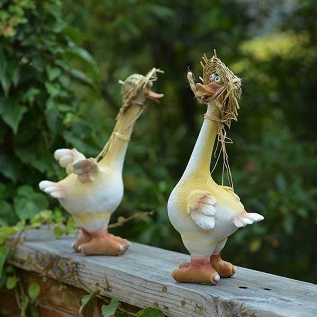 Outdoor Garden Statue Rural Couple Duck Decorations-xinru