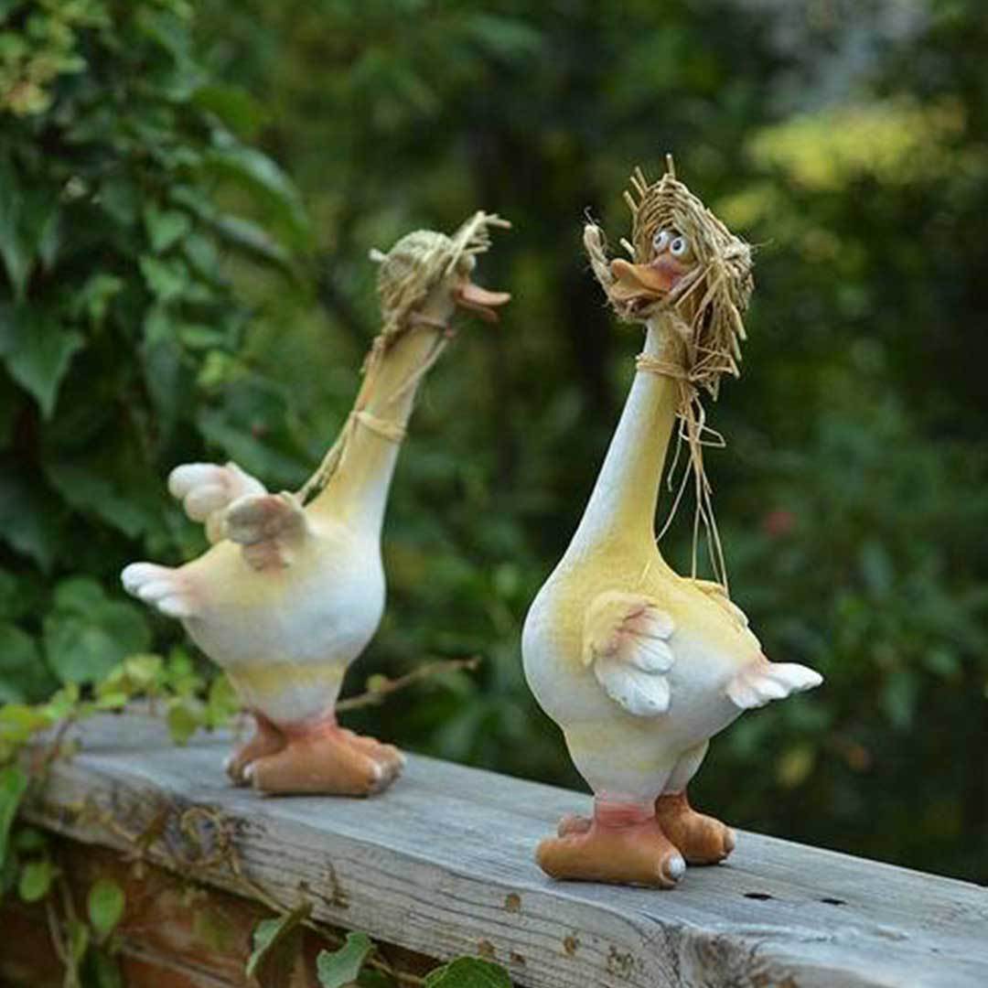 Outdoor Garden Statue Rural Couple Duck Decorations-xinru