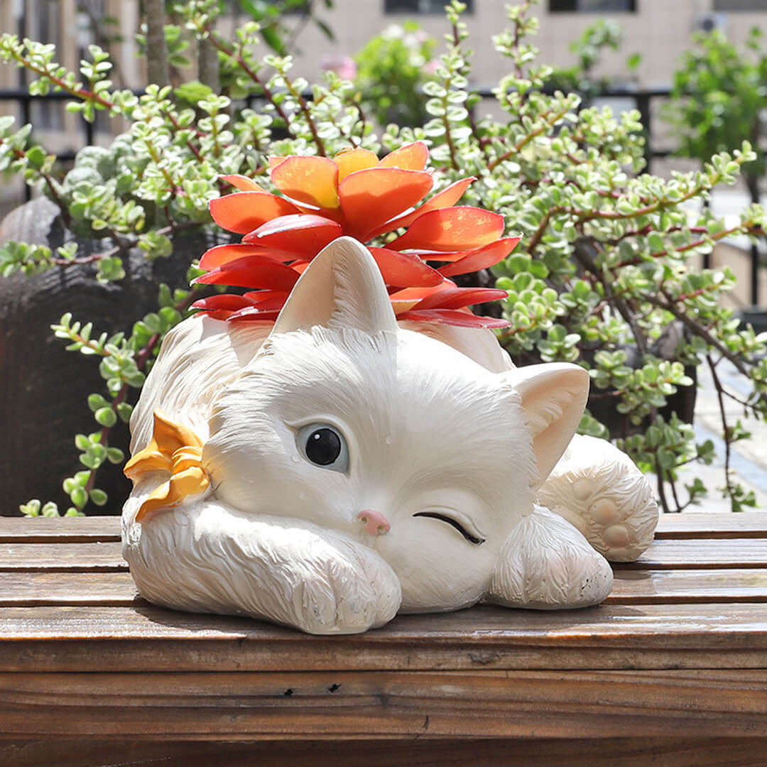 Creative Pastoral Resin Planter Succulent Flower Pot Cute Kitten Desktop Pot-xinru
