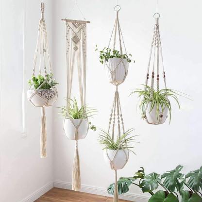 Handmade Boho Macrame Plant Hanger Set 4-Piece-xinru